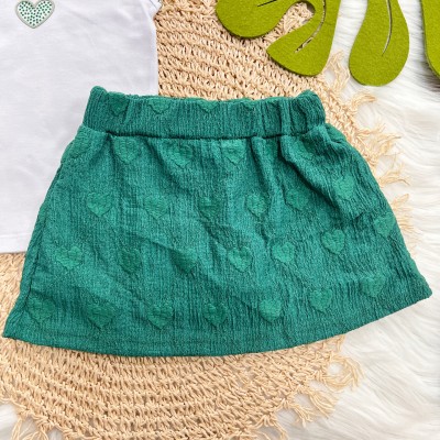Conj. Blusa Coração com Strass e Short Saia Anarruga - Branco e Verde